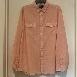 MARC ANTHONY slim fit long sleeve peach linen/cotton